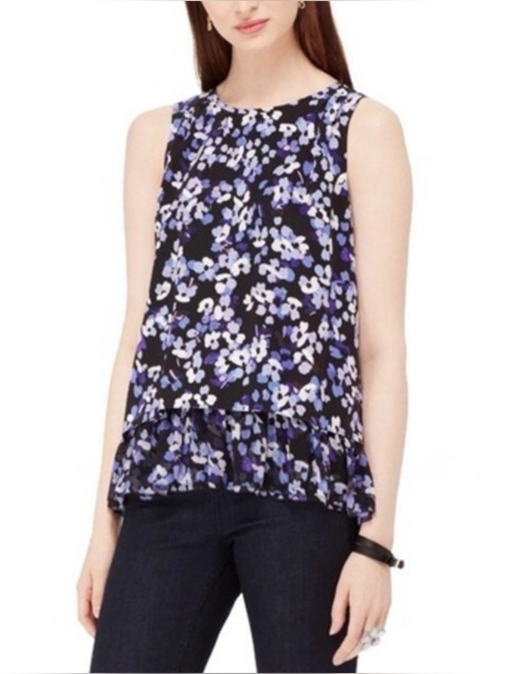 Kate Spade Navy Floral Sleeveless Blouse - Size Small